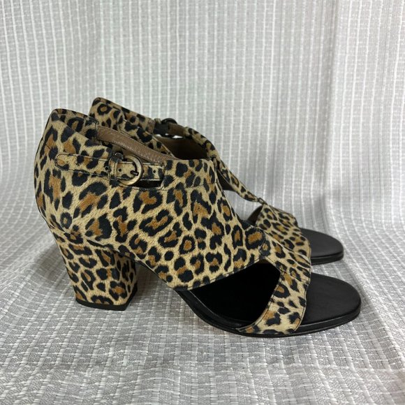 Anyi Lu Sandals 37.5 Nubuck Suede Leopard Open Toe Block Heels Shoes Electra 7 - Picture 4 of 14
